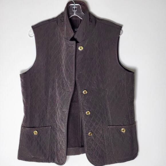 Talbots Women's Quilted Button Up Corduroy Collar Vest Brown Size M A0063 - Picture 1 of 5